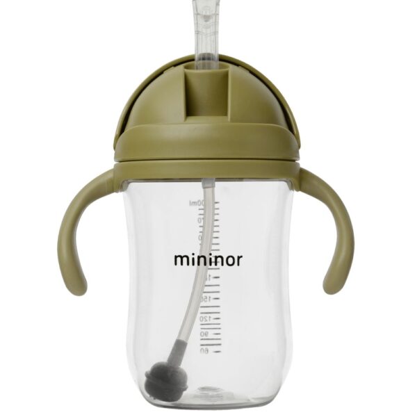 MININOR Trinkflasche mit Strohhalm, Moosgrün, 330 ml